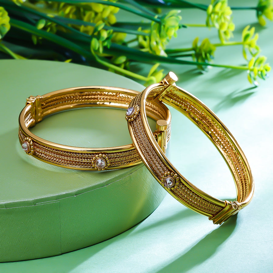 Sukkhi Chocolate-Box Golden Gold Plated Pearl Traditional Bangle For Women