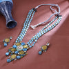 Sukkhi Pulchritudinous Sky Blue Rhodium Plated Color Stone Long Haram Necklace Set For Women