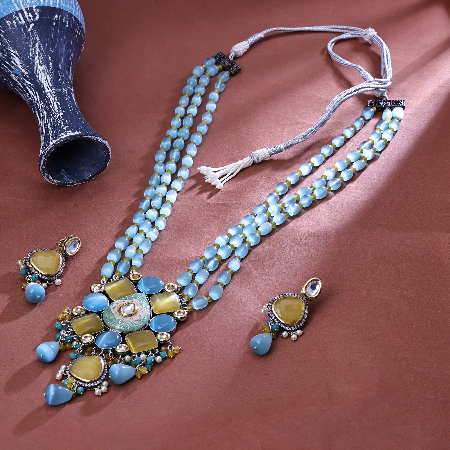 Oxidised blue stone necklace
