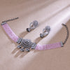 Sukkhi Sexy Pink Rhodium Plated Cz & Pearl Choker Necklace Set For Women