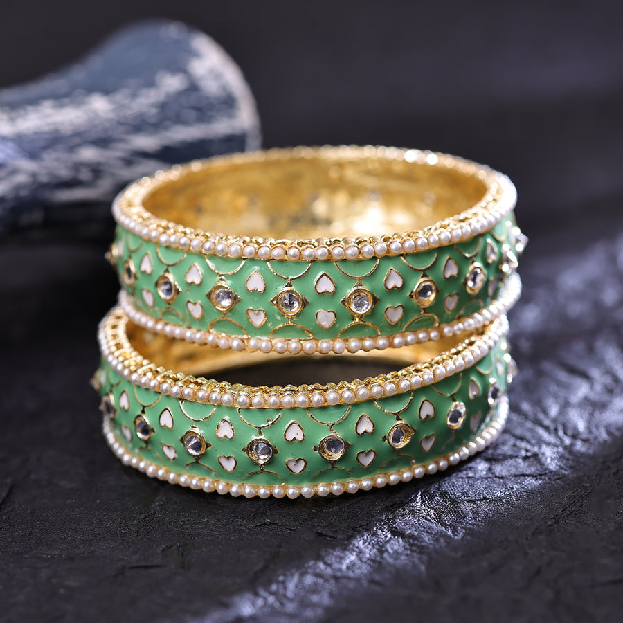 Sukkhi Galvanic Light Green Gold Plated Pearl Ethnic Bangle For Women