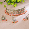 Sukkhi Gold Plated Color Stone & Kundan Peach Choker Floral Necklace Set for Women
