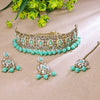 Sukkhi Gold Plated Color Stone & Kundan Light Green Choker Floral Necklace Set for Women