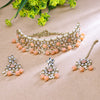 Sukkhi Gold Plated Color Stone & Kundan Light Orange Choker Floral Necklace Set for Women