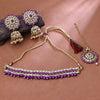 Sukkhi Gold Plated Kundan & Pearl Purple Choker Floral Necklace Set for Women