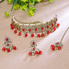 Sukkhi Gold Plated Color Stone & Kundan Red Choker Floral Necklace Set for Women