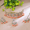 Sukkhi Gold Plated Color Stone & Kundan Peach Choker Floral Necklace Set for Women