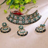 Sukkhi Gold Plated Color Stone & Kundan Green Choker Floral Necklace Set for Women