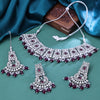 Sukkhi Rhodium Plated Color Stone & Kundan Purple Choker Floral Necklace Set for Women