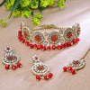 Sukkhi Gold Plated Color Stone & Kundan Red Choker Round Shape Necklace Set for Women