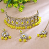 Sukkhi Gold Plated Color Stone & Kundan Yellow Choker Floral Necklace Set for Women