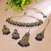 Sukkhi Gold Plated Color Stone & Polki Blue Choker Floral Necklace Set for Women