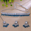 Sukkhi Rhodium Plated Kundan Blue Choker Floral Necklace Set for Women