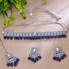 Sukkhi Rhodium Plated Kundan Blue Choker Square Shape Necklace Set for Women