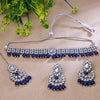 Sukkhi Rhodium Plated Color Stone & Kundan Blue Choker Floral Necklace Set for Women