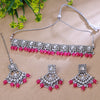 Sukkhi Rhodium Plated Color Stone & Kundan Pink Choker Square Shape Necklace Set for Women