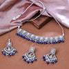 Sukkhi Rhodium Plated Color Stone & Kundan Blue Choker Square Necklace Set for Women