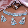 Sukkhi Rhodium Plated Color Stone & Kundan Sky Blue Choker Basic Design Necklace Set for Women