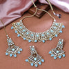 Sukkhi Gold Plated Color Stone & Polki Sky Blue Choker Floral Necklace Set for Women