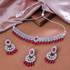 Sukkhi Rhodium Plated Color Stone & Kundan Red Choker Floral Necklace Set for Women