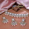 Sukkhi Gold Plated Color Stone & Kundan Silver And Light Pink Choker Floral Necklace Set for Women