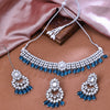 Sukkhi Rhodium Plated Color Stone Silver And Blue Choker Basic Design Necklace Set for Women