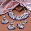 Sukkhi Rhodium Plated Austrian Diamond Silver Collar Floral Necklace Set for Women