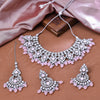 Sukkhi Rhodium Plated Austrian Diamond Light Pink Collar Floral Necklace Set for Women