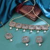 Sukkhi Gold Plated Austrian Diamond White Choker Square Shape Necklace Set for Women