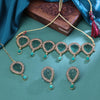 Sukkhi Gold Plated Color Stone & Austrain Stone Aqua Green Choker Oval Shape Necklace Set for Women
