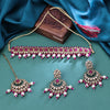 Sukkhi Gold Plated Color Stone & Pearl Pink Choker Floral Necklace Set for Women