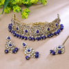 Sukkhi Gold Plated Color Stone & Kundan Blue Choker Floral Necklace Set for Women