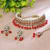 Sukkhi Gold Plated Color Stone & Pearl Red Choker Floral Necklace Set for Women