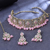 Sukkhi Gold Plated Color Stone & Kundan Light Pink Choker Floral Necklace Set for Women