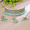 Sukkhi Gold Plated Kundan & Pearl Aqua Green Choker Floral Necklace Set for Women