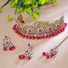 Sukkhi Gold Plated Kundan & Pearl Pink Choker Floral Necklace Set for Women