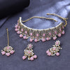 Sukkhi Gold Plated Kundan & Pearl Light Pink Choker Floral Necklace Set for Women