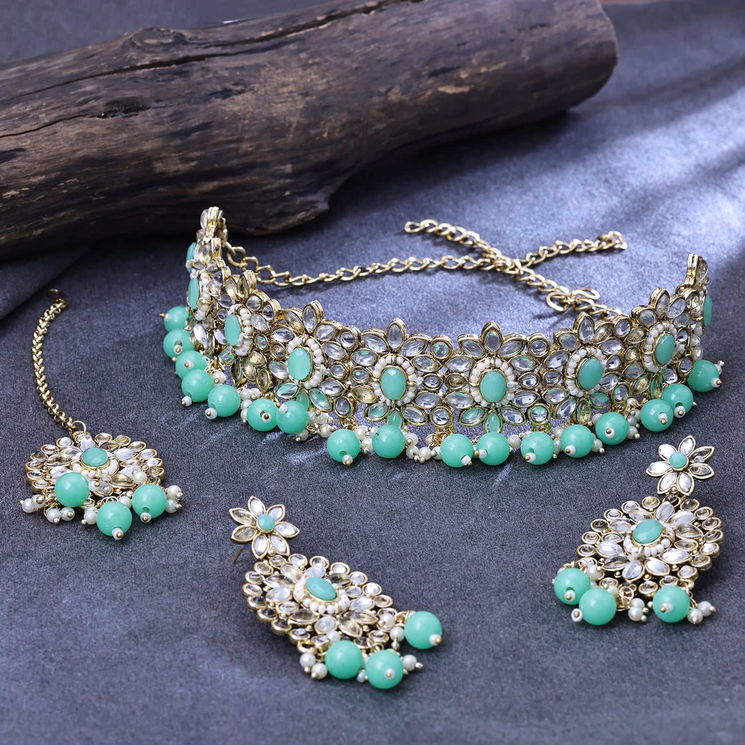 Buy Kundan Aqua Green Choker Floral Necklace Set Online Sukkhi