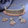 Sukkhi Gold Plated Kundan & Pearl Light Pink Choker Floral Necklace Set for Women