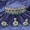 Sukkhi Gold Plated Color Stone & Kundan Green Choker Floral Necklace Set for Women