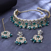 Sukkhi Gold Plated Color Stone & Kundan Green Choker Floral Necklace Set for Women