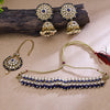 Sukkhi Gold Plated Color Stone & Pearl Blue Choker Floral Necklace Set for Women