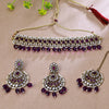 Sukkhi Gold Plated Color Stone & Kundan Purple Choker Floral Necklace Set for Women