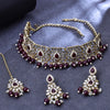 Sukkhi Gold Plated Color Stone & Kundan Maroon Choker Oval Shape Necklace Set for Women
