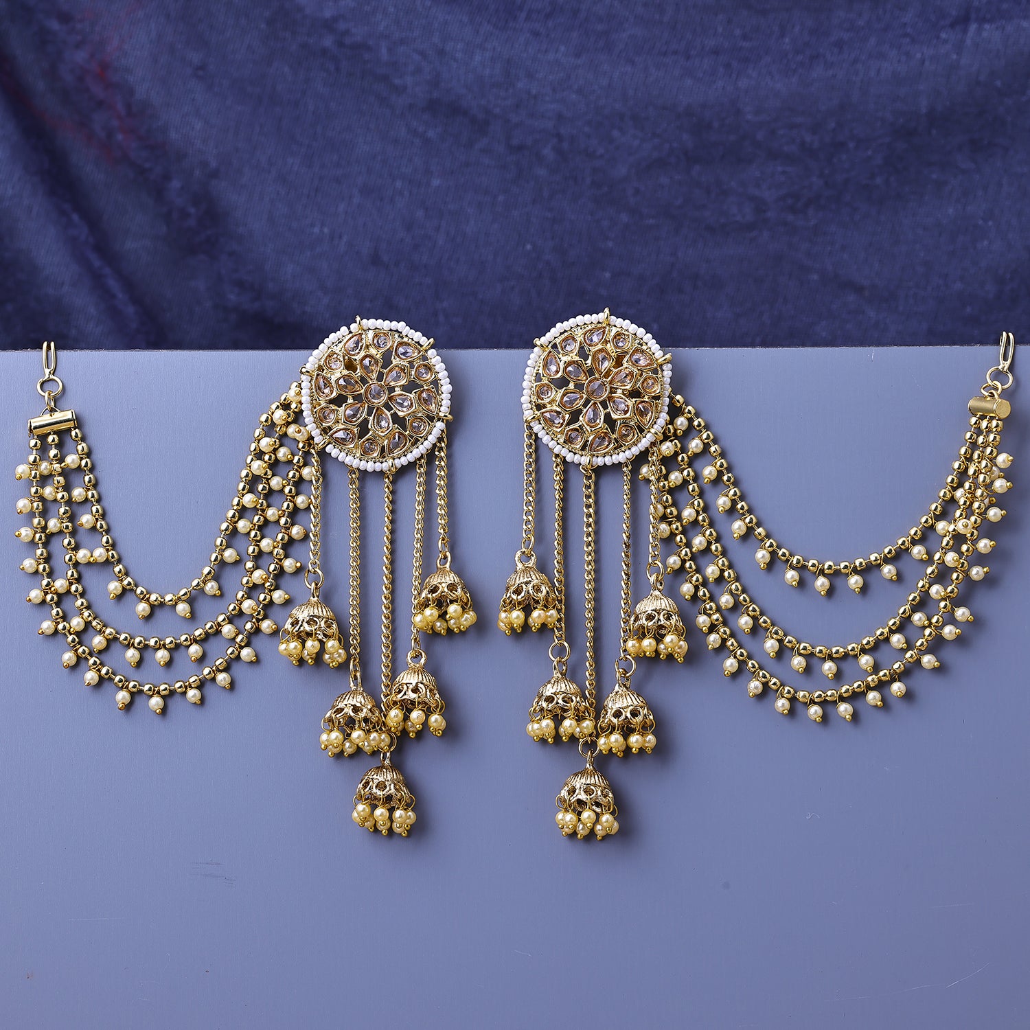 Sukkhi Gold Plated LCT Stone Golden Layered Floral One Size Earrings With Chain for Women