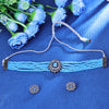 Sukkhi Fair Gold Plated Sky Blue Crystal Choker Necklace Set for Women