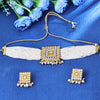 Sukkhi Lovely Gold Plated White Crystal Choker Necklace Set for Women