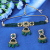 Sukkhi Pretty Gold Plated Green Crystal Choker Necklace Set for Women