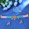 Sukkhi Ravishing Gold Plated Pink And Light Green Crystal Choker Necklace Set for Women