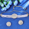 Sukkhi Seemly Rhodium Plated White Crystal Choker Necklace Set for Women
